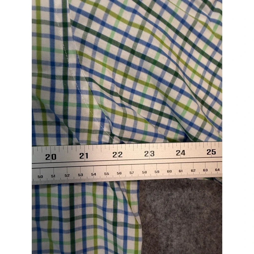 Linea Uomo Mens Modern Fit Short Sleeve Plaid Button Up Shirt Blue Green Large